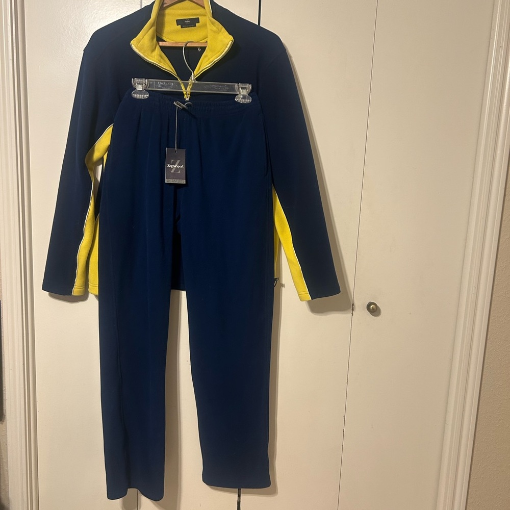 New Men’s ZegnaSport Navy and Yellow Tracksuit